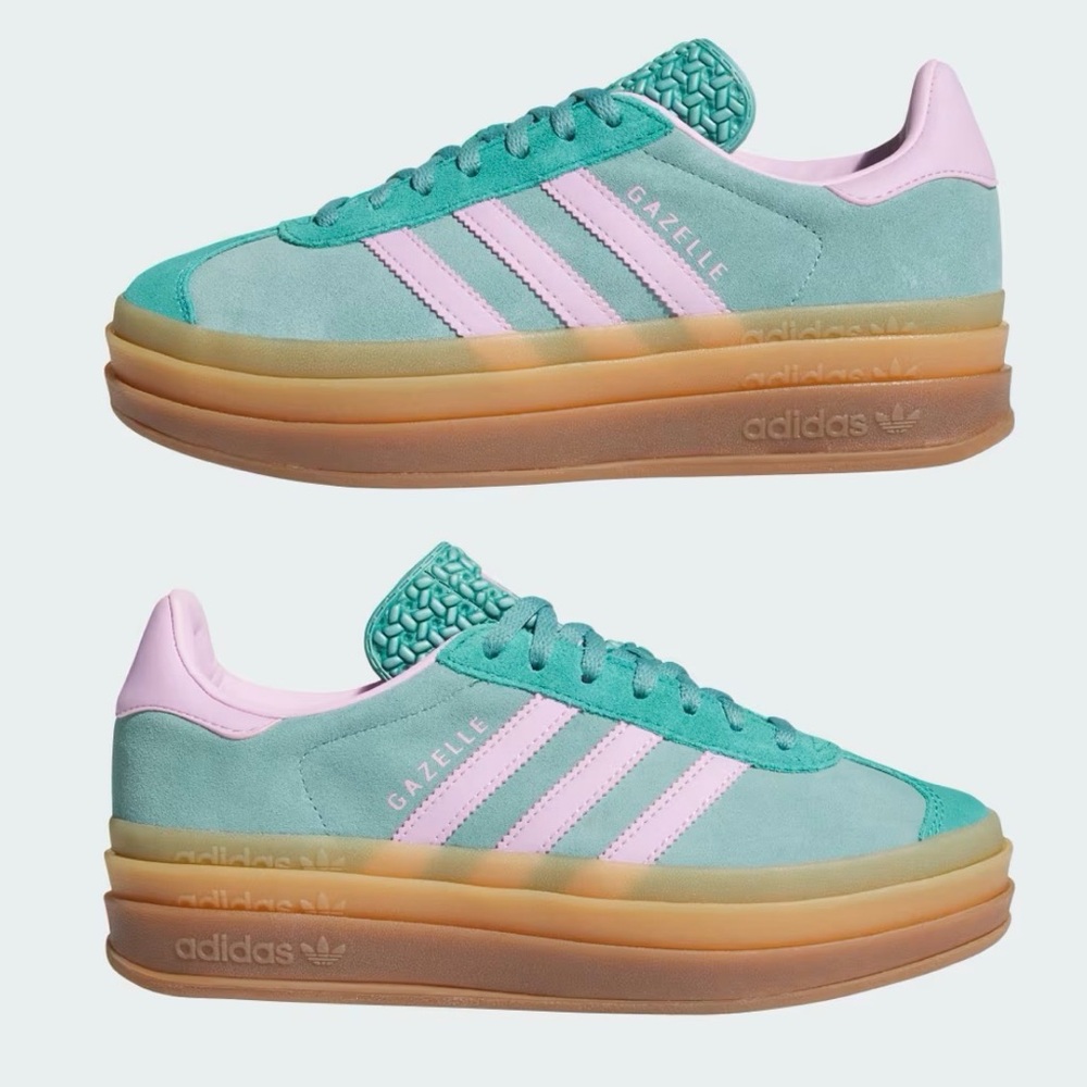 NEW adidas Gazelle Platform Sneaker in light Mint Green & magenta pink purple